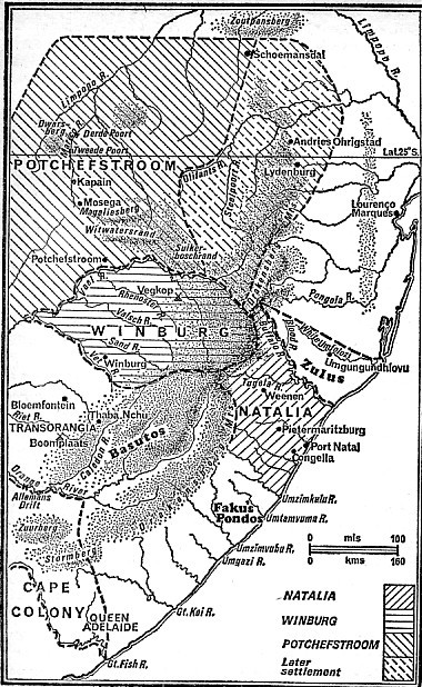 Map of the Trekker Republics: Natalia Winburg Potchefstroom